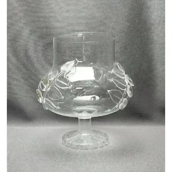 Anthropologie Dolce Candy Jar Footed Clear Hand Blown Art Glass Leaves (No Lid) - Picture 3 of 5